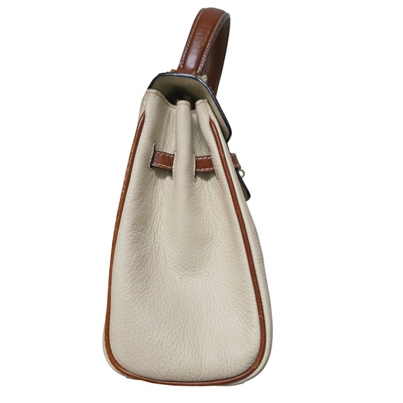 Bally Two Tone Leather Top Handle Kelly Satchel Bag Cream Brown Turnlock Vintage - Picture 5 of 16